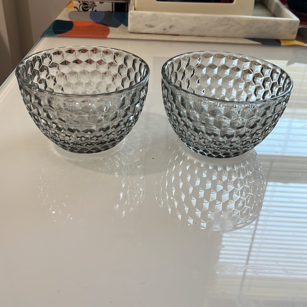 CB2 grey honeycomb glass serving dishes